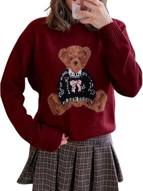 Women's Burgundy Teddy Knit Sweater - XS